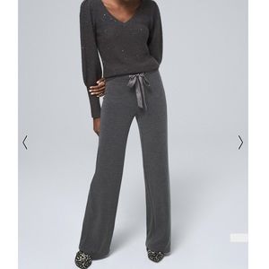 WHBL Wide-Leg Pull-On Pants With Satin Drawstring